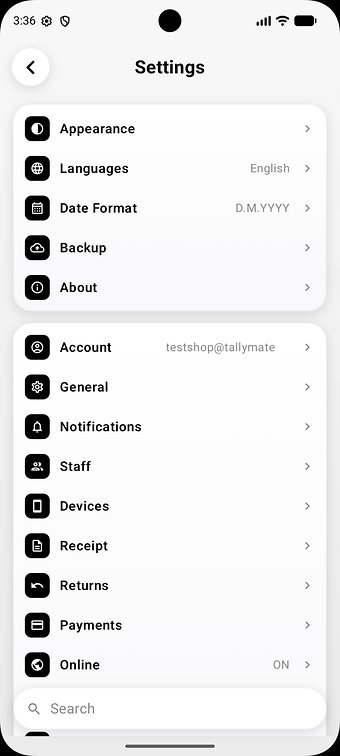 TallyMate on Android: the Settings screen