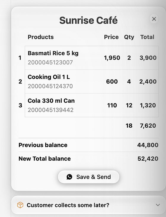 A TallyMate receipt with the previous balance 44,800 and the new total balance 52,420